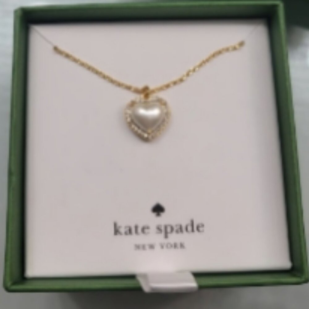 Kate Spade♠️ My Love Pave Diamond Pendant Heart W/Pearl Diamond Zirconia⌚🏃💨🚚 - Picture 2 of 15